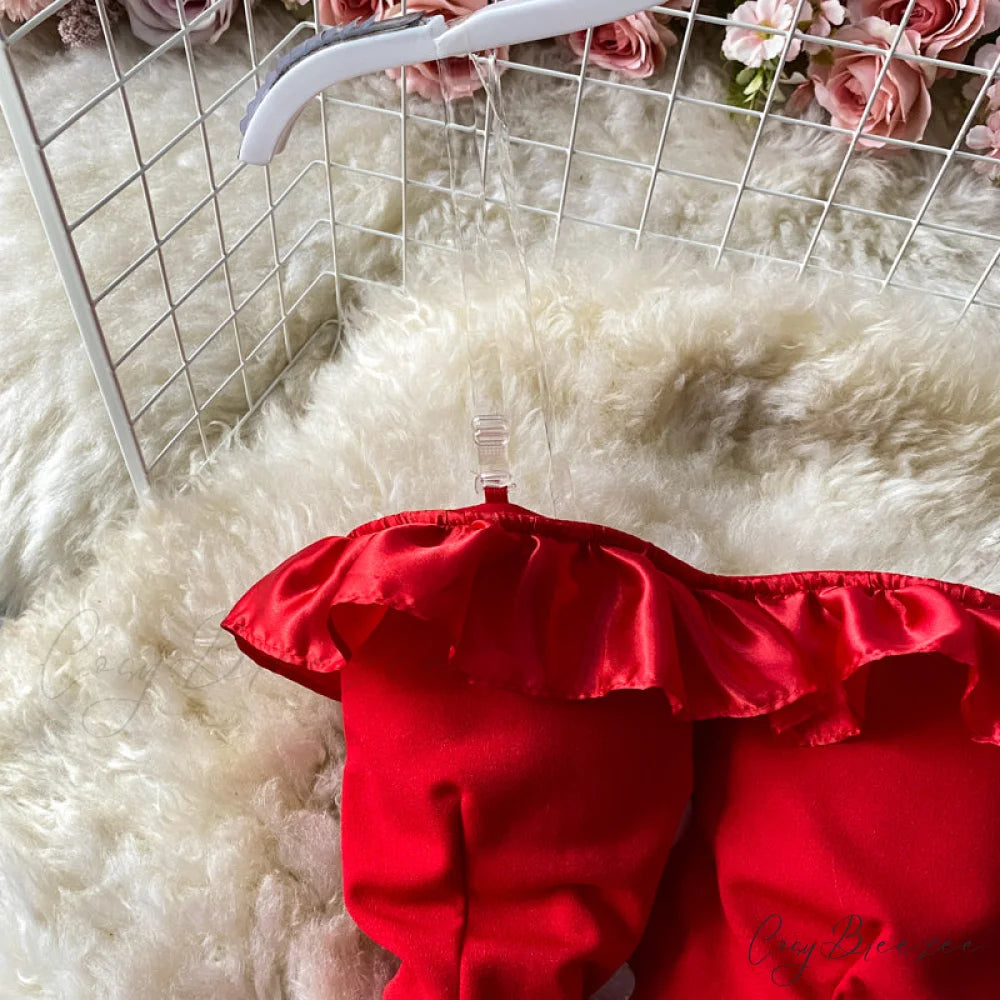Women Sexy Female Dresses Patchwork Bodycon Strapless Gown Red Mesh Party Dinner Slim Strap Warm-Season Long Spaghetti