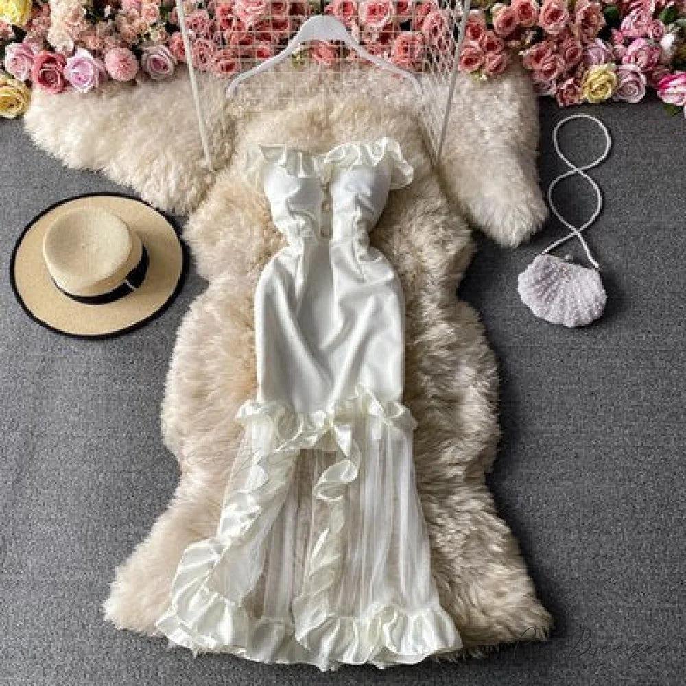 Women Sexy Female Dresses Patchwork Bodycon Strapless Gown Red Mesh Party Dinner Slim Strap Warm-Season Long Spaghetti