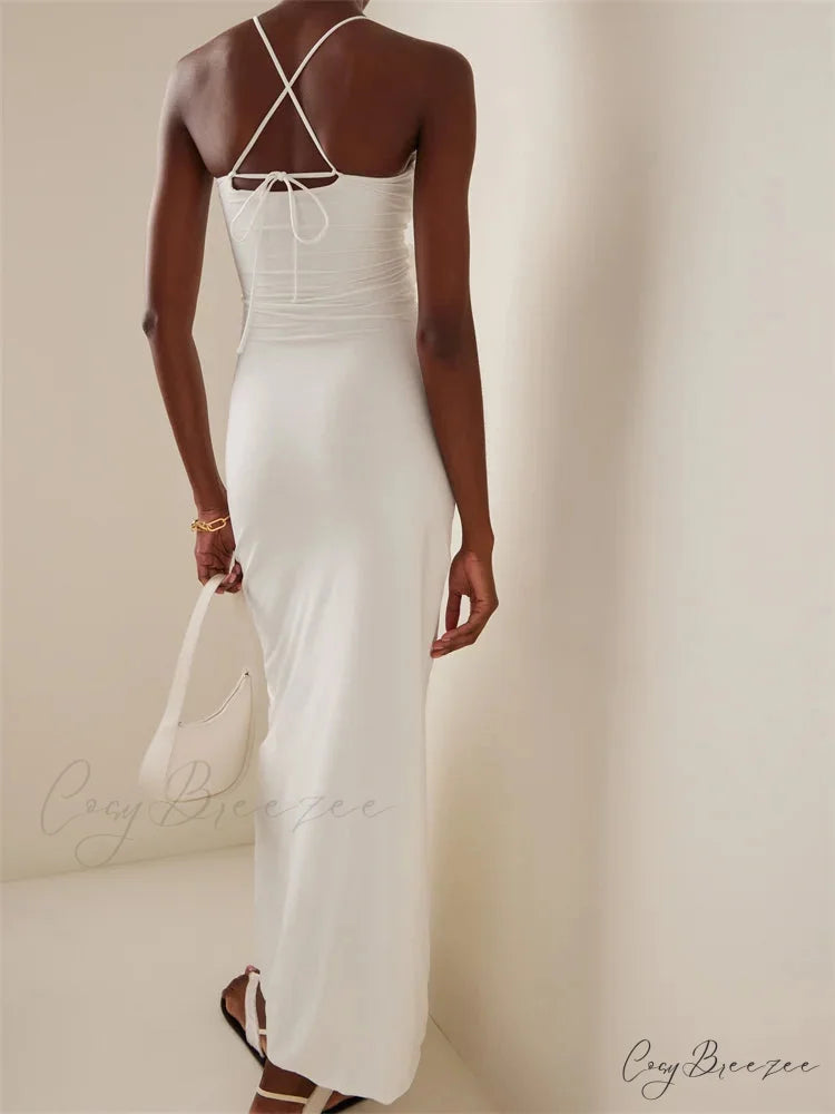 Women Sexy Halter Hollow Out Y2K Off Shoulder Backless Slim 3D Flowers Vestidos Night Party Clubwear