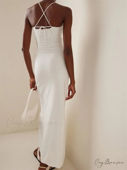 Women Sexy Halter Hollow Out Y2K Off Shoulder Backless Slim 3D Flowers Vestidos Night Party Clubwear