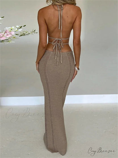 Women Sexy Knitted Cut Out Spaghetti Strap Halter Backless Club Party Y2K Female Vestidos Streetwear