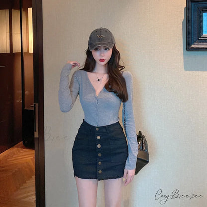 Women Shorts Waist Buttons Skirt White Arrival Skirt New Sexy Line Denim Jean High Warm-Season Mini A Single Black Or