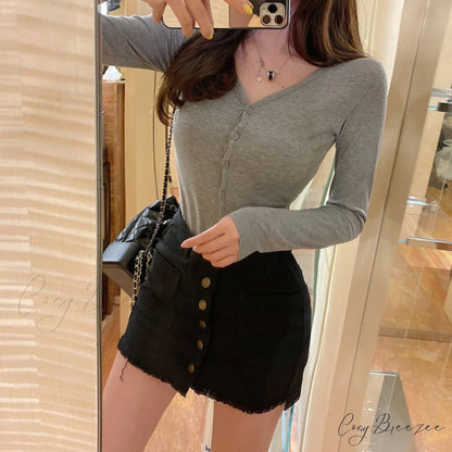 Women Shorts Waist Buttons Skirt White Arrival Skirt New Sexy Line Denim Jean High Warm-Season Mini A Single Black Or