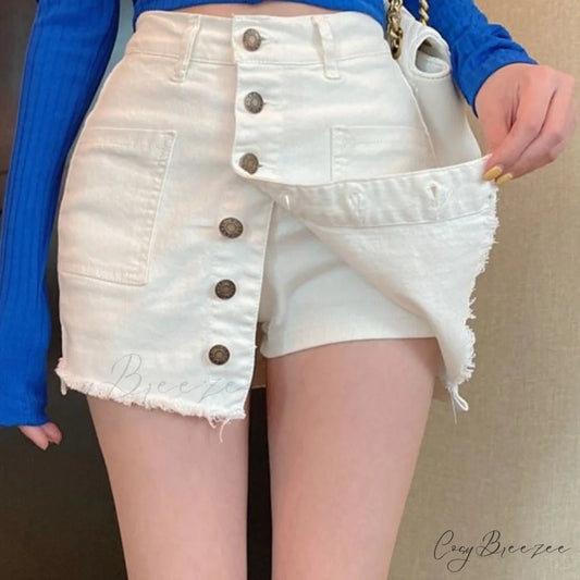Women Shorts Waist Buttons Skirt White Arrival Skirt New Sexy Line Denim Jean High Warm-Season Mini A Single Black Or