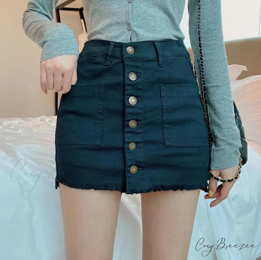 Women Shorts Waist Buttons Skirt White Arrival Skirt New Sexy Line Denim Jean High Warm-Season Mini A Single Black Or
