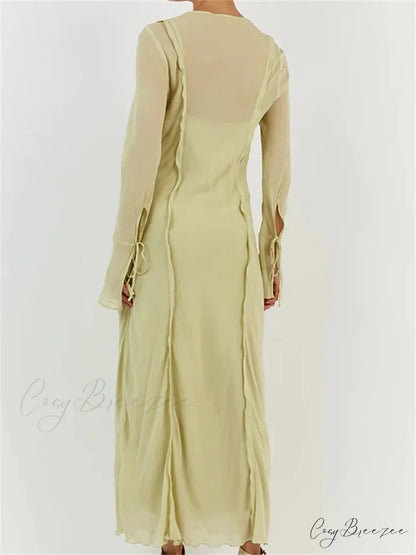 Women Sleeve Loose Casual V Neck Mesh See Through Party Beach Cocktail Club Vestidos Streetwear