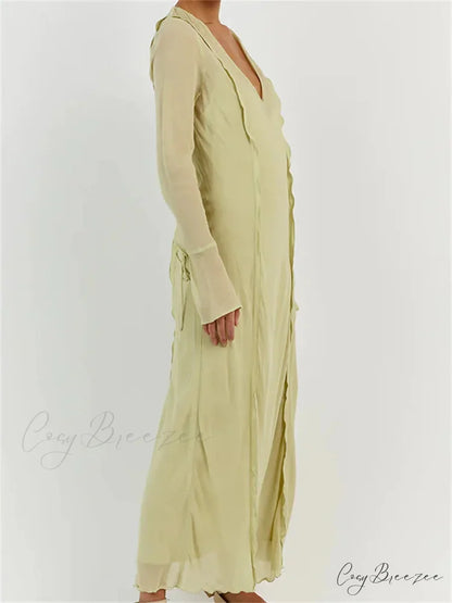 Women Sleeve Loose Casual V Neck Mesh See Through Party Beach Cocktail Club Vestidos Streetwear