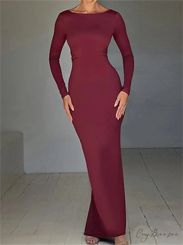 Women Sleeve Solid Color Round Neck Backless Ruched Spring Summer Party Female Vestidos
