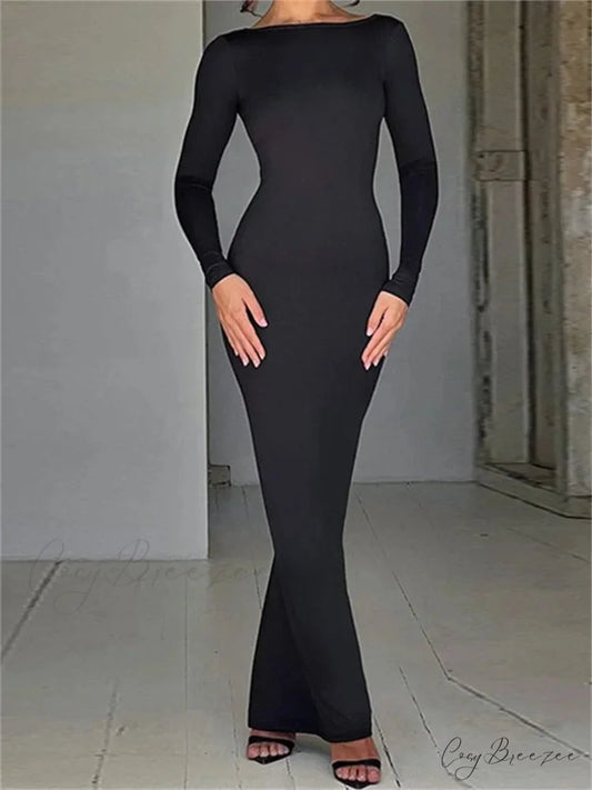 Women Sleeve Solid Color Round Neck Backless Ruched Spring Summer Party Female Vestidos