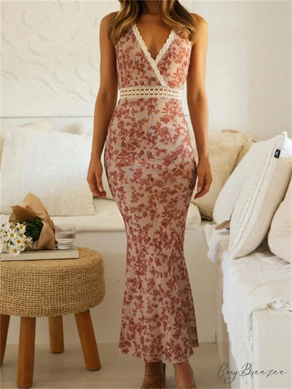 Women Sleeveless Lace Trim Tank Summer Floral Print Party for Cocktail Beach Club Vestido Streetwear