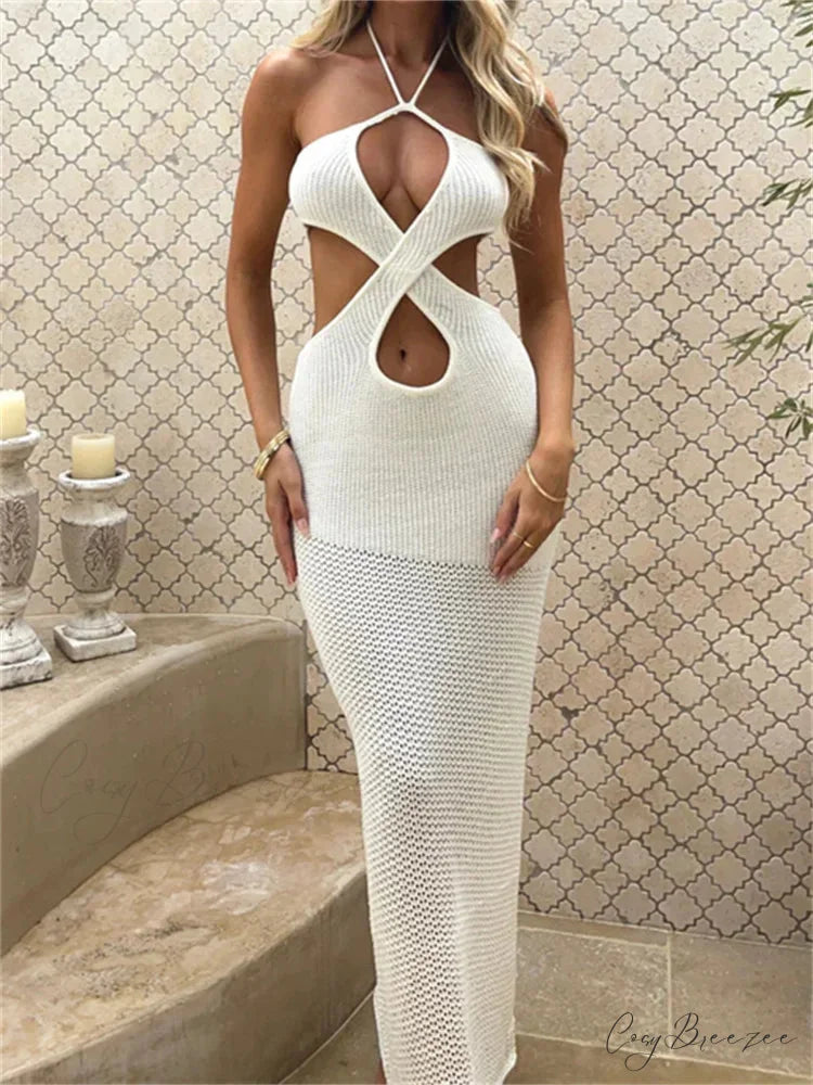 Women Sleeveless Off Shoulder Halter Cutout Backless Summer Backless Party Beach Club Vestidos
