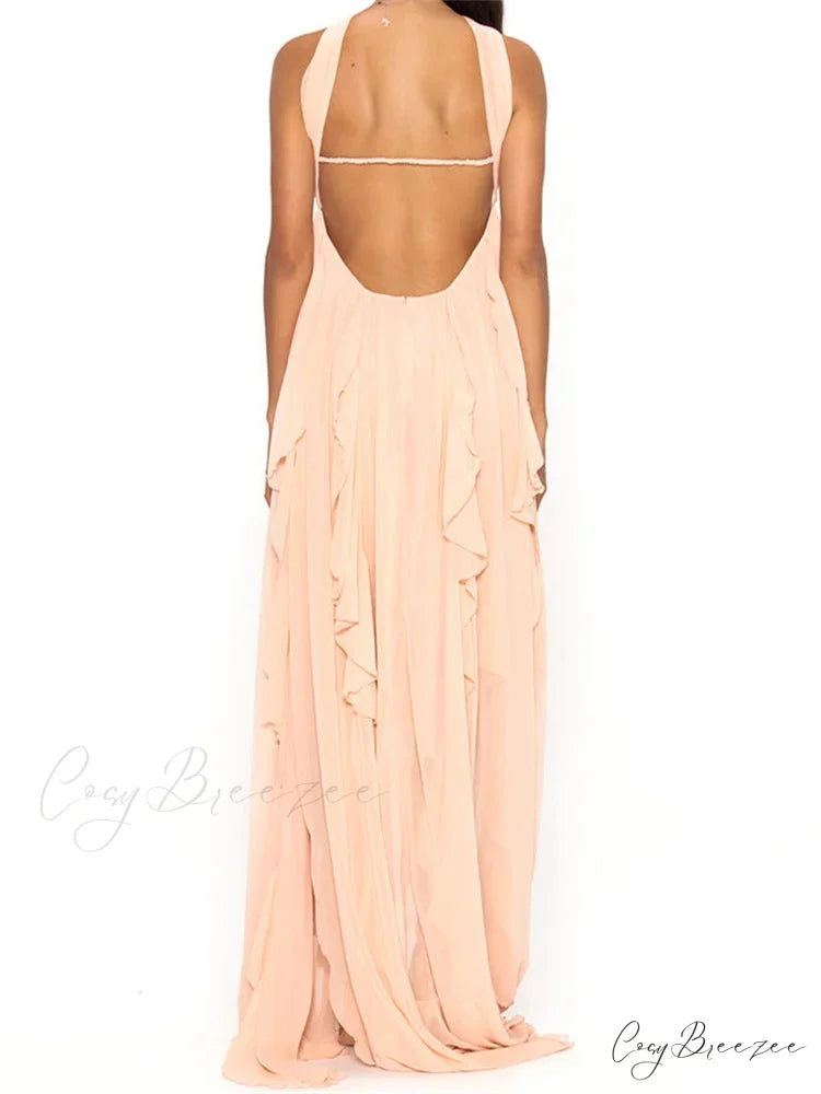 Women Y2K Tube Sexy Strapless Off Shoulder Ruffle Tassel Evening Party Halter Backless Vestidos