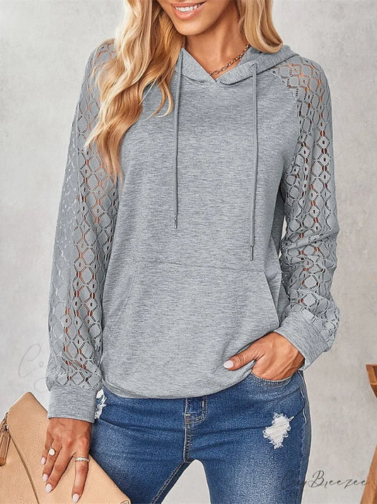 Women’s and with Blue Sweatshirt Solid Gray Hoodie Drawstring Front Color Pocket Gray / S