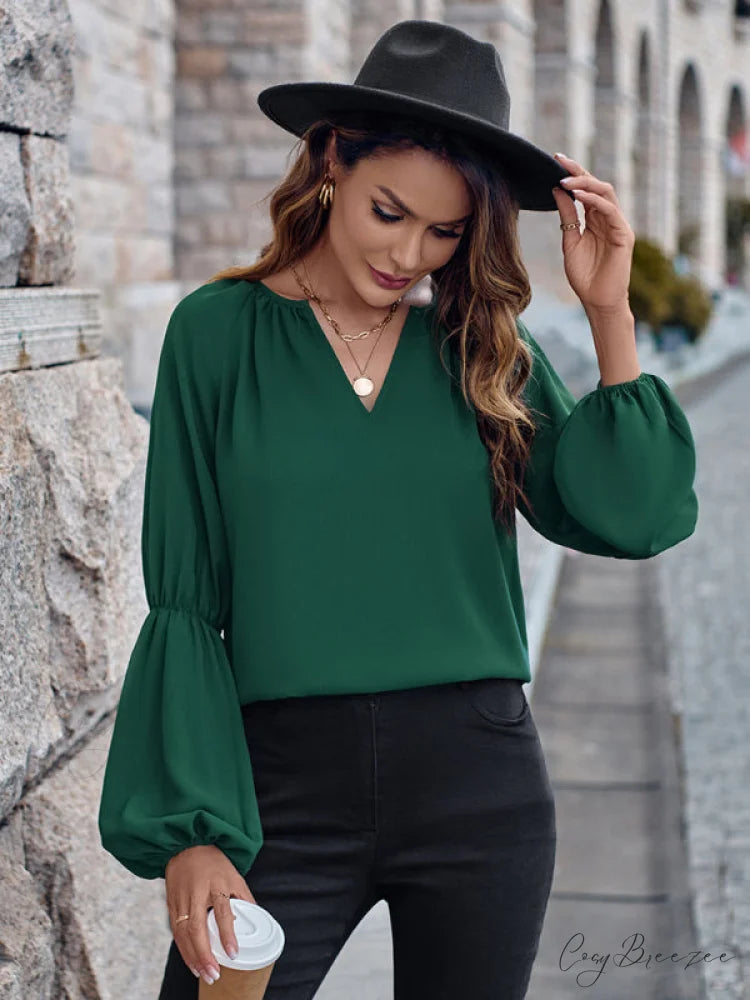 women’s autumn casual tops and for V-neck loose winter