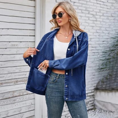 Womens Autumn Spring Oversized Denim Casual Distressed Boyfriend Comfy Jacket