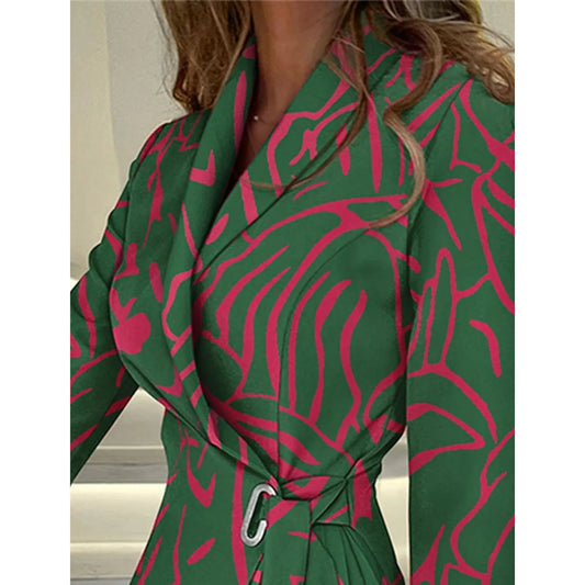 Women's A Line Blazer Dress Knee Length Ruched Print