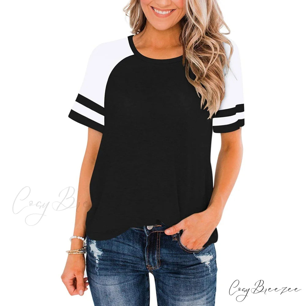 Women’s Block Crew Neck Brief Arm Color Shirt Black / S