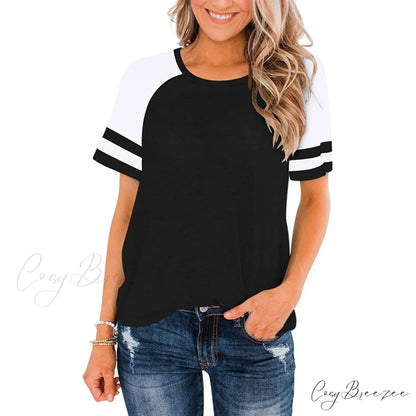 Women’s Block Crew Neck Brief Arm Color Shirt Black / S