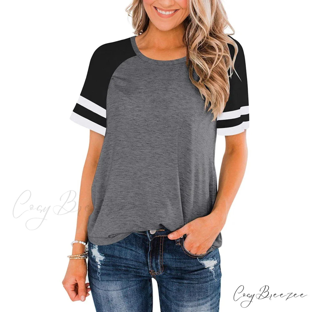 Women’s Block Crew Neck Brief Arm Color Shirt Gray / S