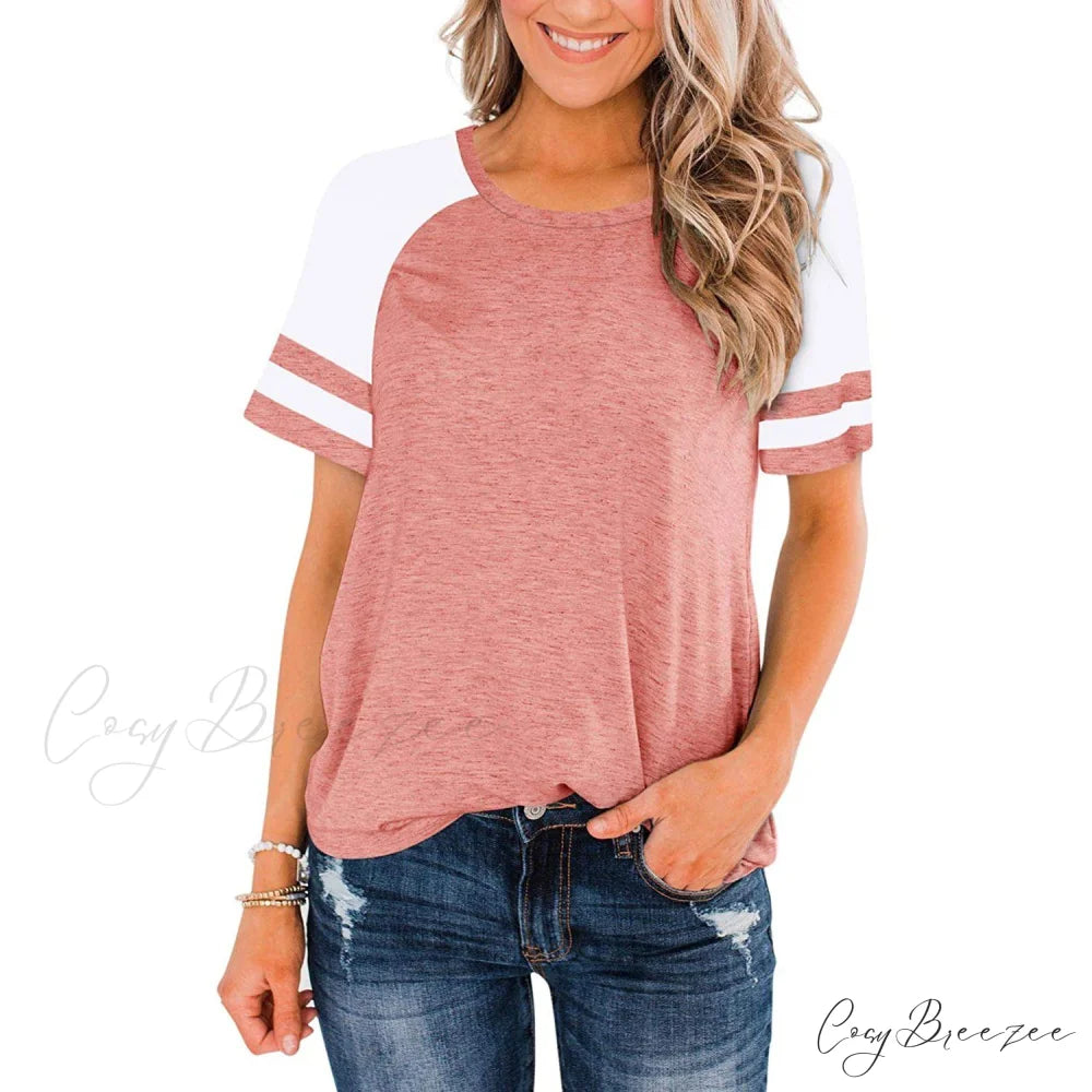 Women’s Block Crew Neck Brief Arm Color Shirt Pink / S