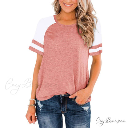 Women’s Block Crew Neck Brief Arm Color Shirt Pink / S