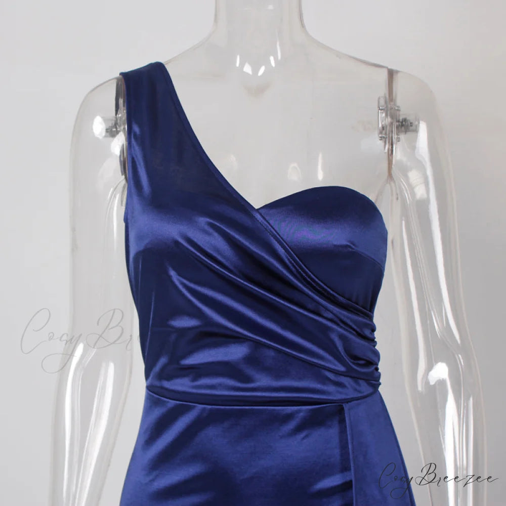 Women’s Blue Evening Green Gown Full-Length Party Royal with Sexy Gown Satin Long Ribbon Draped Dress