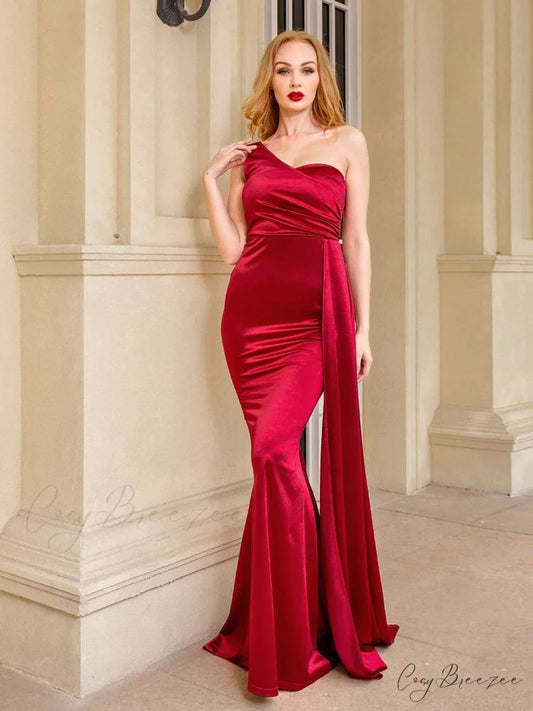 Women’s Blue Evening Green Gown Full-Length Party Royal with Sexy Gown Satin Long Ribbon Draped Dress