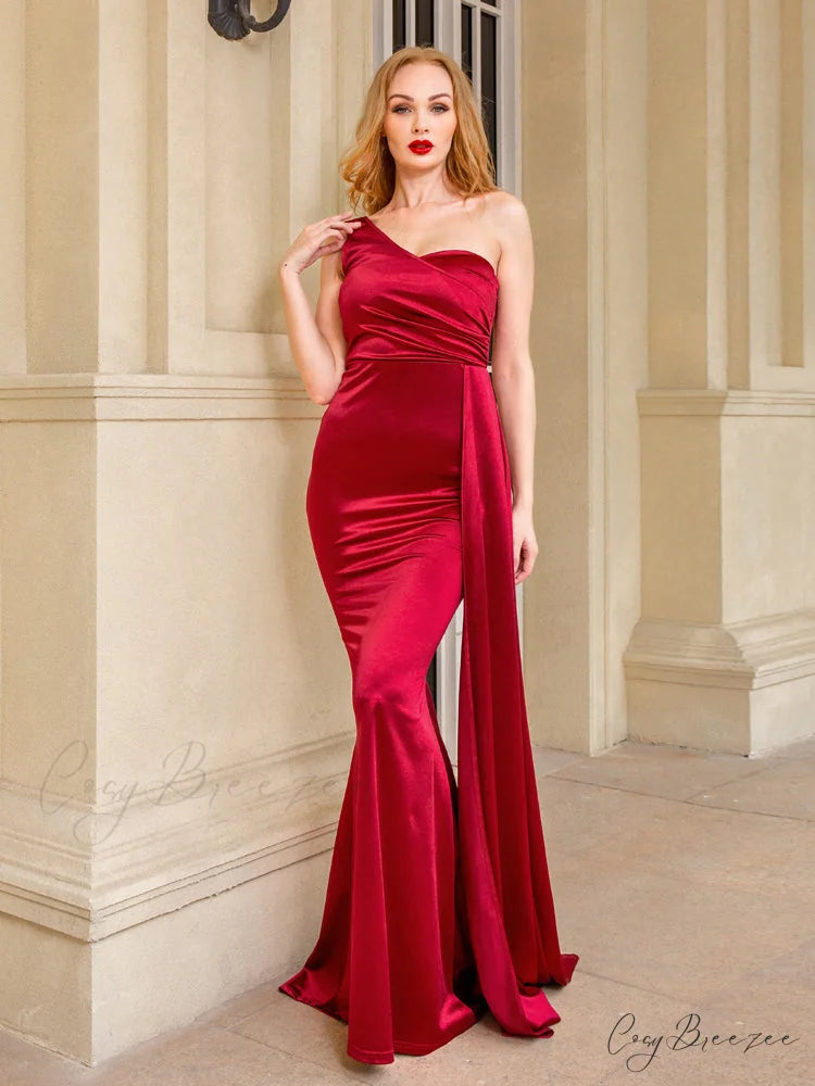 Women’s Blue Evening Green Gown Full-Length Party Royal with Sexy Gown Satin Long Ribbon Draped Dress