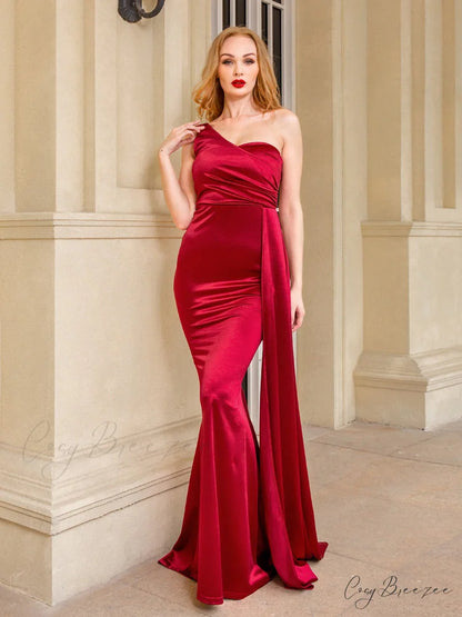 Women’s Blue Evening Green Gown Full-Length Party Royal with Sexy Gown Satin Long Ribbon Draped Dress