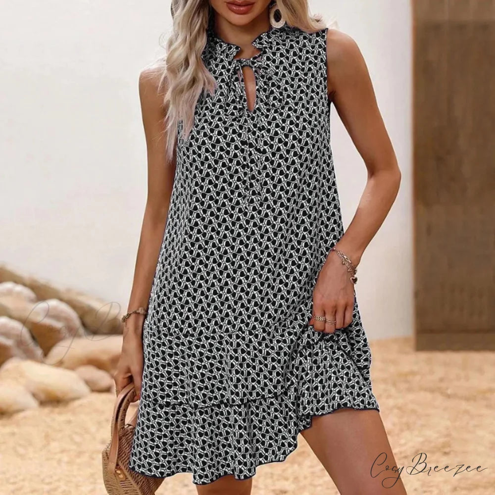 Women’s Bodycon 2024 Fashion Flowers Printed Mini Shorts Summer Waist Short Sleeve Dress Black / M