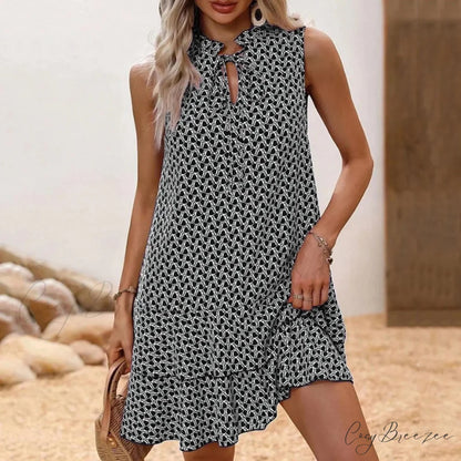 Women’s Bodycon 2024 Fashion Flowers Printed Mini Shorts Summer Waist Short Sleeve Dress Black / M