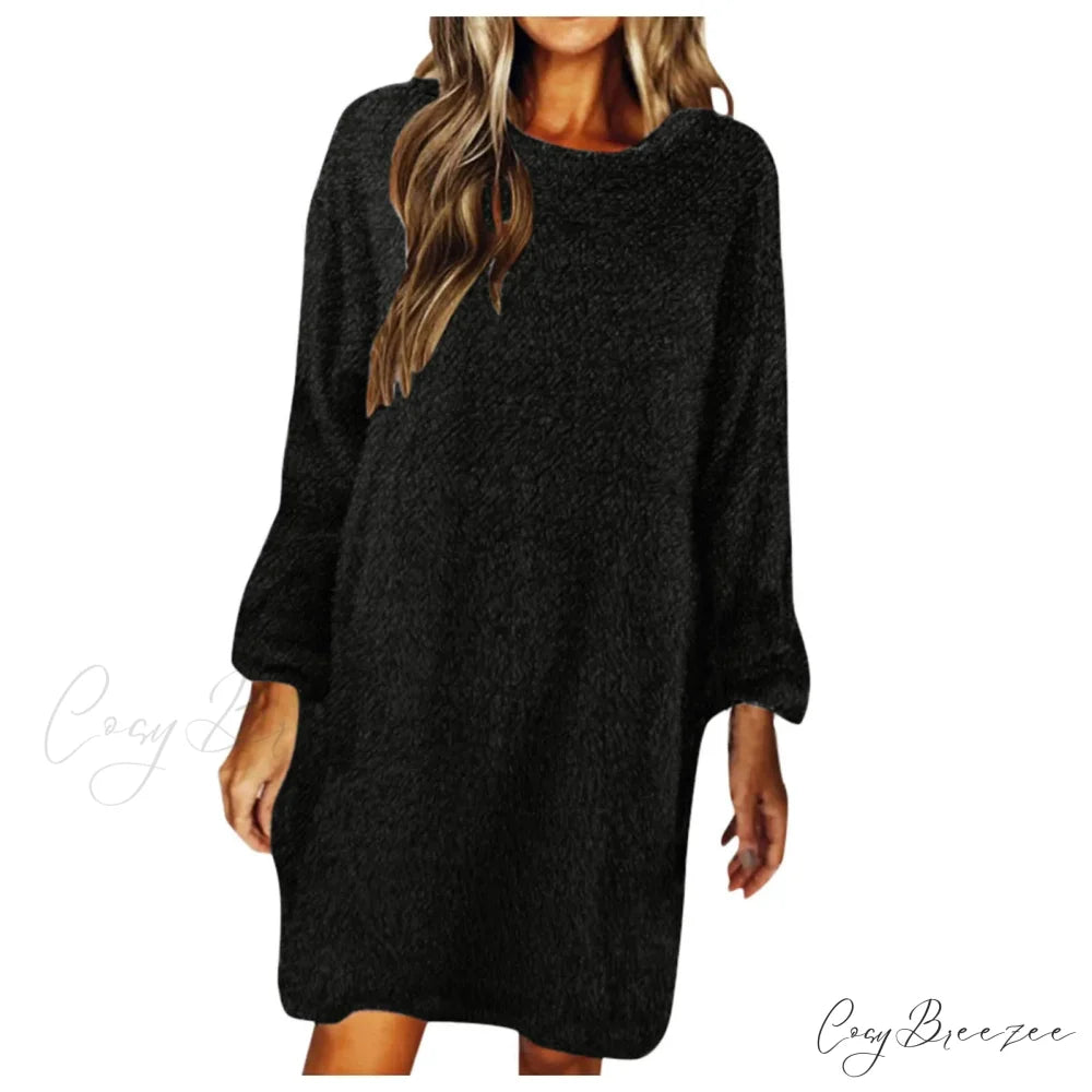 Women’s Casual Floral Splicing Printed Round Neck Midi 2024 New Spring Autumn Fashion Loose Long Sleeve Dress Black / S