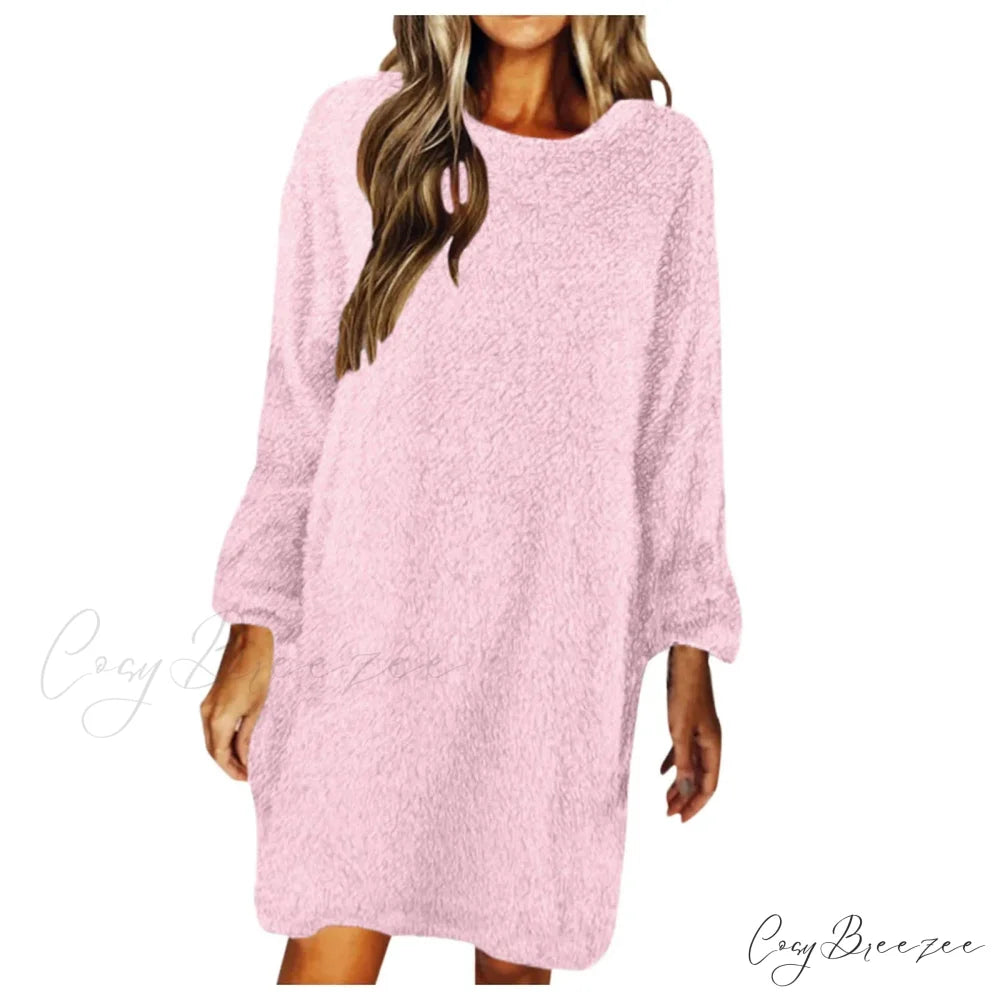 Women’s Casual Floral Splicing Printed Round Neck Midi 2024 New Spring Autumn Fashion Loose Long Sleeve Dress Pink / S