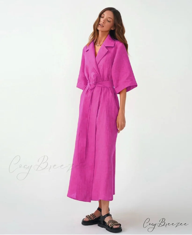 Women’s Casual Loose Half Sleeve Cotton Linen Office Blazers Dress L / GREEN