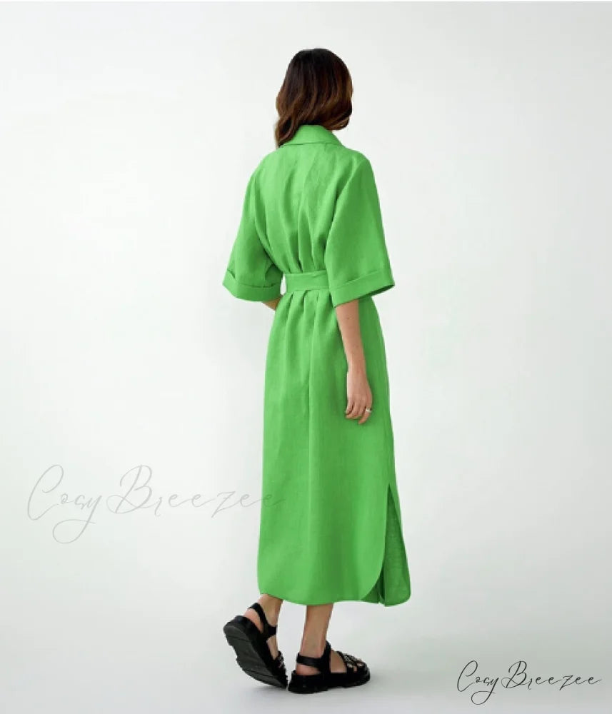 Women’s Casual Loose Half Sleeve Cotton Linen Office Blazers Dress M / PINK