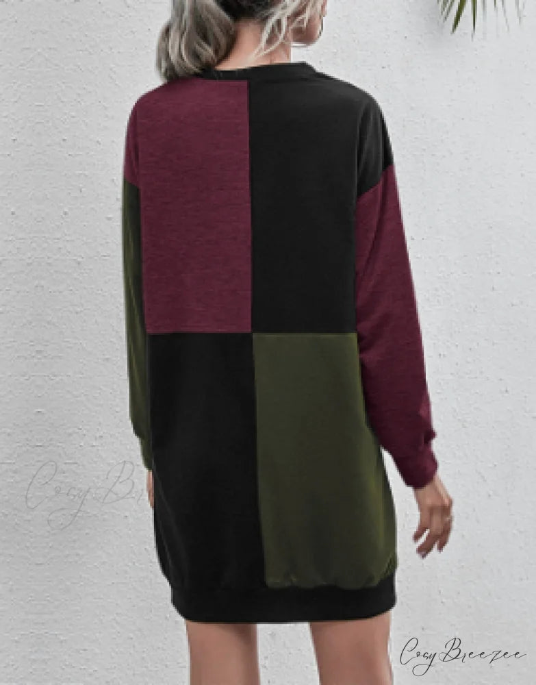 Womens Casual Pullover Sweater Long Sleeve Colorblock Top Dress M / BLUE