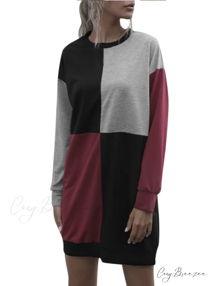 Womens Casual Pullover Sweater Long Sleeve Colorblock Top Dress M / GREEN