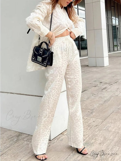 Women’s - Casual Spring Arm Design - & in Fit Leopard Daily Long Fashion Red Blouse White - Regular Black Pants Sets