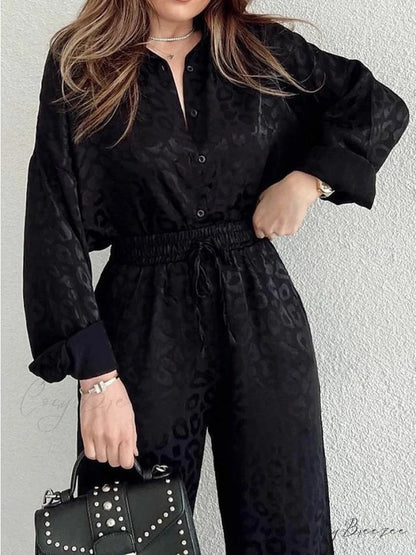 Women’s - Casual Spring Arm Design - & in Fit Leopard Daily Long Fashion Red Blouse White - Regular Black Pants Sets