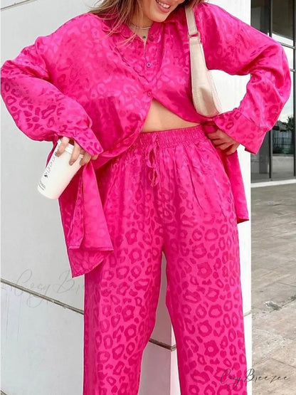 Women’s - Casual Spring Arm Design - & in Fit Leopard Daily Long Fashion Red Blouse White - Regular Black Pants Sets