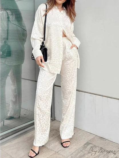 Women’s - Casual Spring Arm Design - & in Fit Leopard Daily Long Fashion Red Blouse White - Regular Black Pants Sets