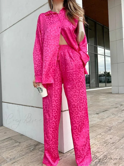 Women’s - Casual Spring Arm Design - & in Fit Leopard Daily Long Fashion Red Blouse White - Regular Black Pants Sets