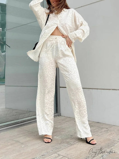 Women’s - Casual Spring Arm Design - & in Fit Leopard Daily Long Fashion Red Blouse White - Regular Black Pants Sets