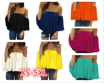 Women’s Chiffon Off Shoulder - Warm-Season Top Coastal Strapless - T-shirt 5XL