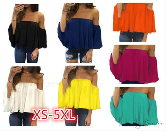 Women’s Chiffon Off Shoulder - Warm-Season Top Coastal Strapless - T-shirt 5XL