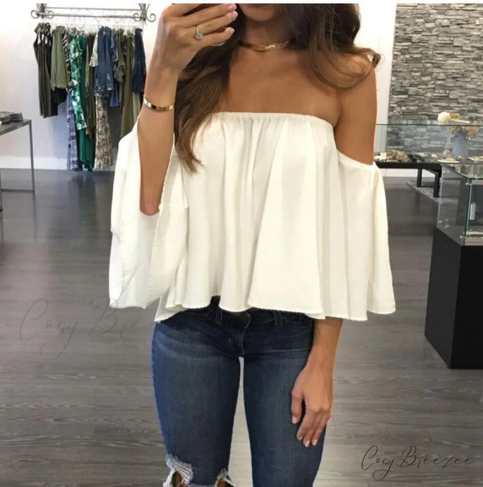 Women’s Chiffon Off Shoulder - Warm-Season Top Coastal Strapless - T-shirt 5XL