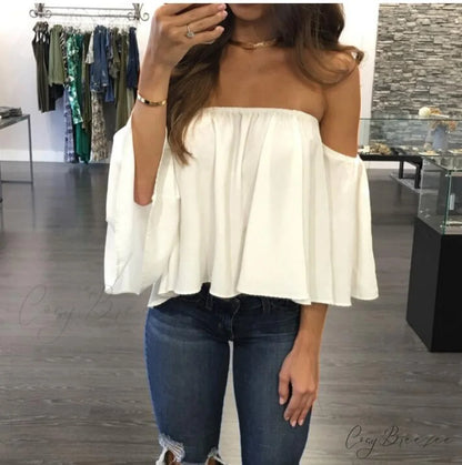Women’s Chiffon Off Shoulder - Warm-Season Top Coastal Strapless - T-shirt 5XL