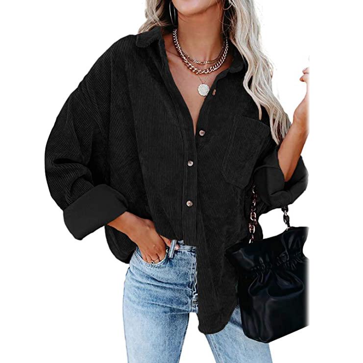 Women's Corduroy Shirts Casual Long Sleeve Top Black __stock:200 clothes refund_fee:1200 tops