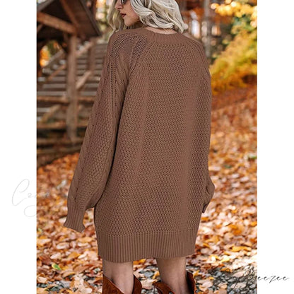 Women’s Crewneck Cable Knit Chunky Pullover Sweater Dress