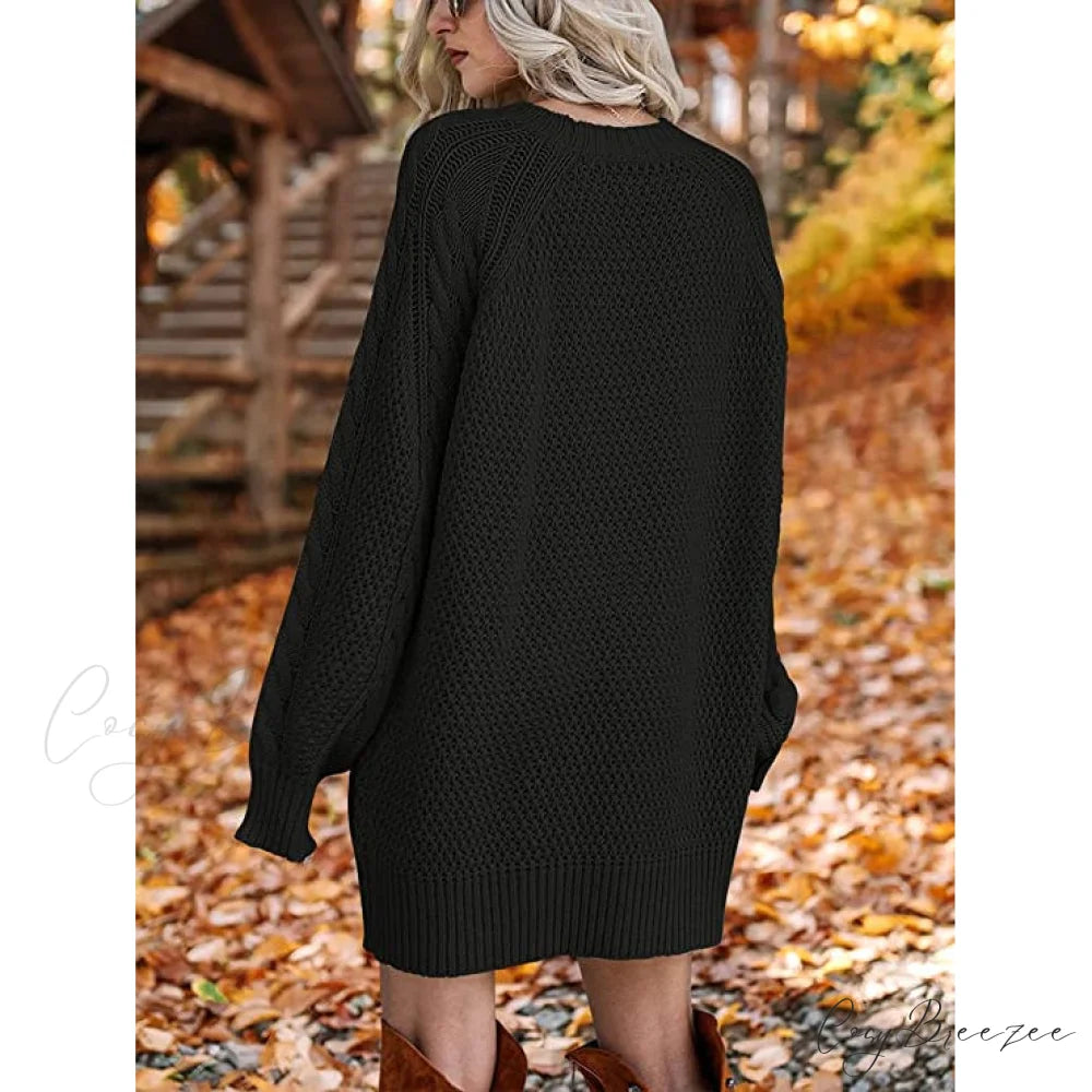 Women’s Crewneck Cable Knit Chunky Pullover Sweater Dress